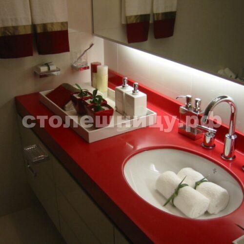 Красная столешница для ванной из искусственного камня (акрил) #006